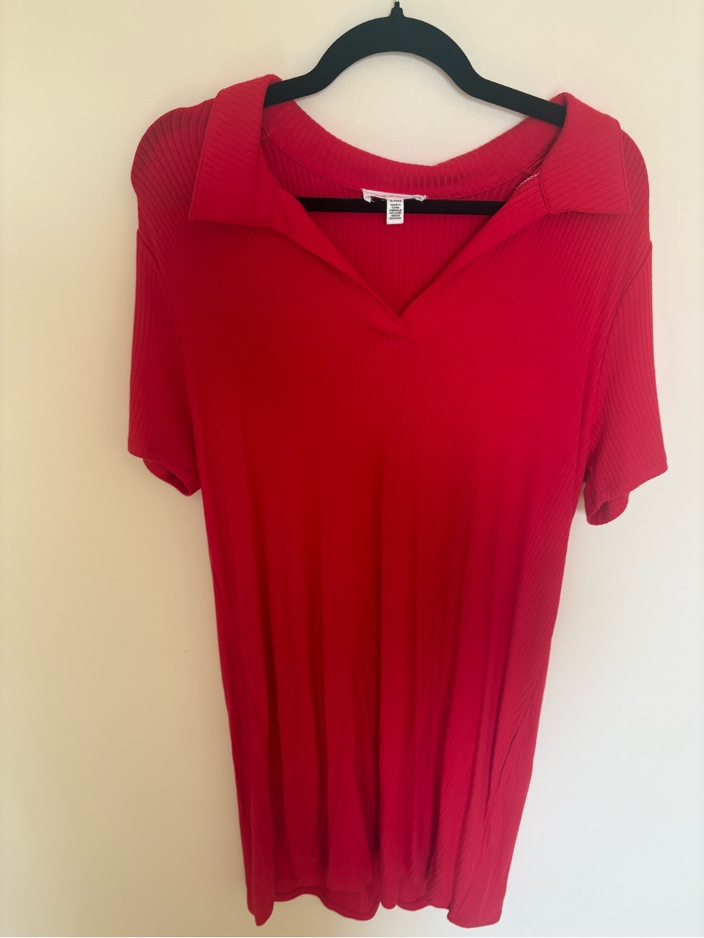 New without Tags Ribbed Red Collared V-Neck T Shirt Dress Size XL